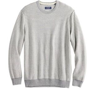 Chaps Sweater Mens XL Classic Fit Crewneck Pullover Stripe Gray & Creme
